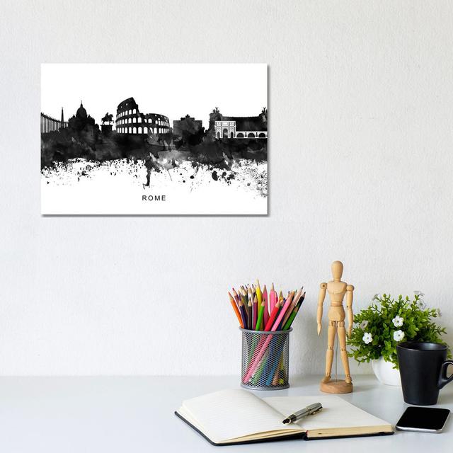 Rome Skyline Black and White - Wrapped Canvas Graphic Art Latitude Run Size: 20.32cm H x 30.48cm W x 1.91cm D on Productcaster.