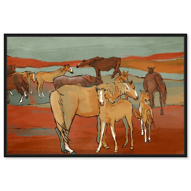 Animals Equine Herd Team Landscape, Cabin / Lodge Orange And Brown Canvas Wall Art Print For Living Room Oliver Gal Format: Black Framed, Size: 91.44c on Productcaster.