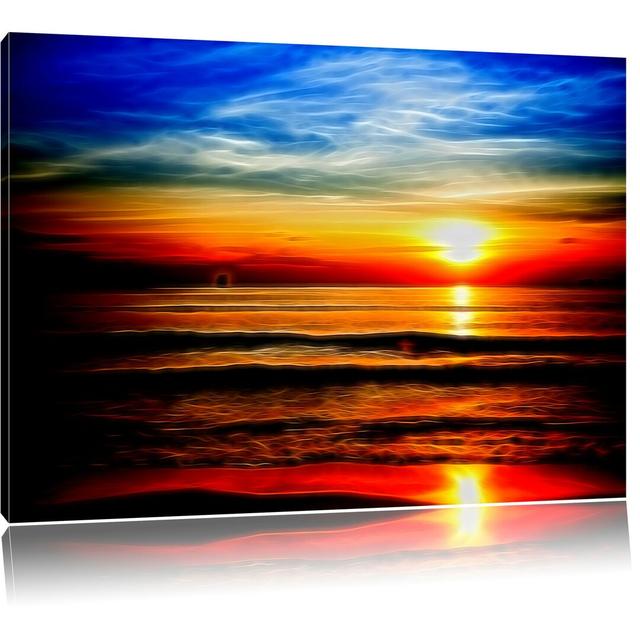 Leinwandbild Malibu Beach - Sunrise Water Sand in Blau/Gelb East Urban Home Größe: 70 cm H x 100 cm B on Productcaster.