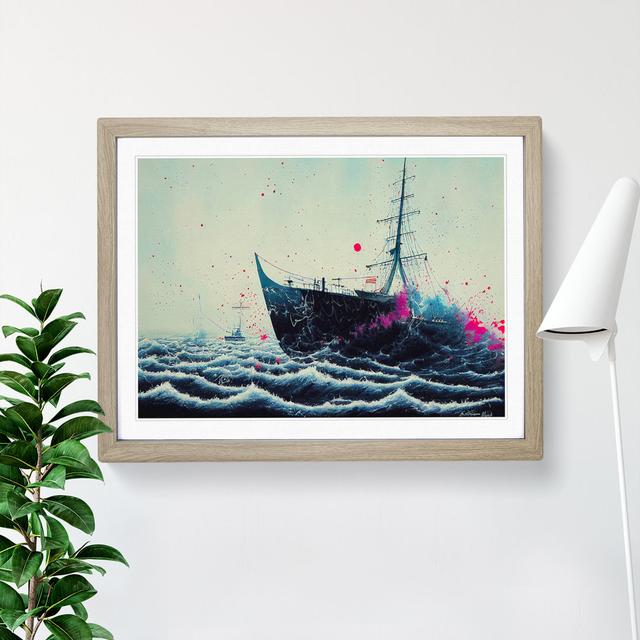 Ship Paint Splatter Abstract - Single Picture Frame Print Breakwater Bay Frame Colour: Oak, Size: 34cm H x 46cm W x 2cm D on Productcaster.