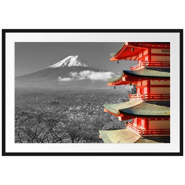 Gerahmtes Plakat-Tempel vor dem Berg Fuji East Urban Home Größe: 70 cm H x 100 cm B x 2,5 cm T on Productcaster.