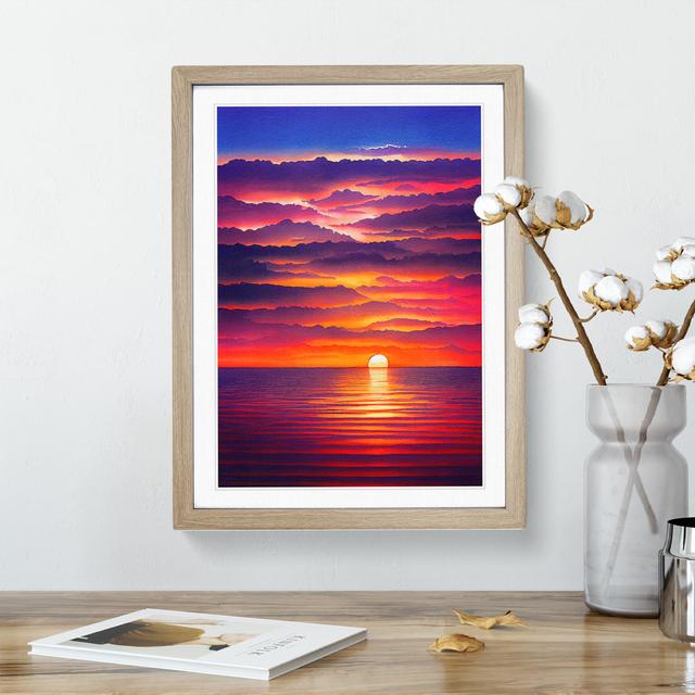 Head Turning Ocean Sunset House of Hampton Size: 34cm H x 25cm W x 2cm D, Frame Colour: Oak Framed on Productcaster.