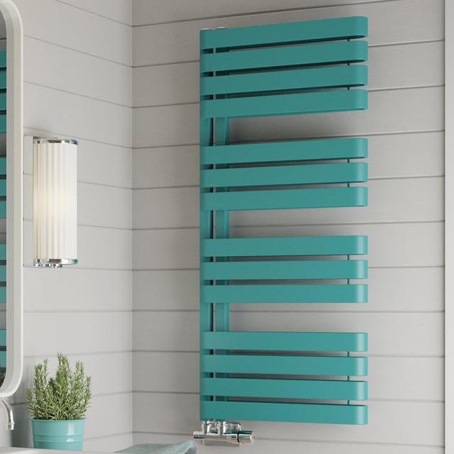 Warp S Vertical Designer Towel Rail Terma Finish: Teal, Size: 111cm H x 50cm W x 11.2cm D on Productcaster.