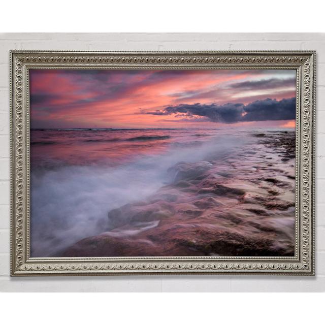 Perfect Pink Ocean Dusk - Single Picture Frame Art Prints Highland Dunes Format: Silver Framed Paper, Size: 21cm H x 29.7cm W x 3cm D on Productcaster.