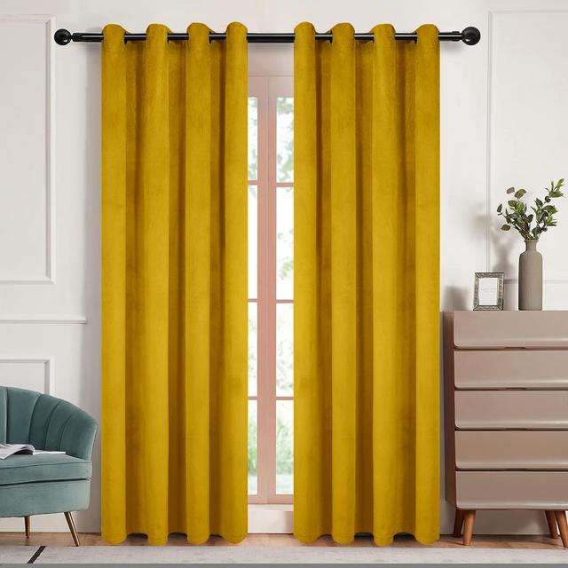 Goldonna Crushed Velvet Eyelet Panel Curtain (Set of 2) Fairmont Park Panel Size: 66 x 72 cm, Colour: Ochre on Productcaster.