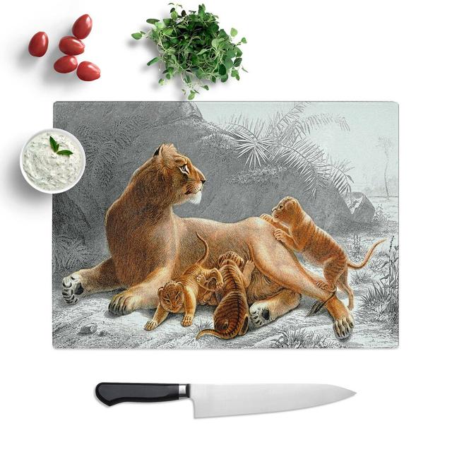 Tempered Glass African Lion with Cubs Chopping Board East Urban Home Size: 39 cm W x 28.5 cm L on Productcaster.