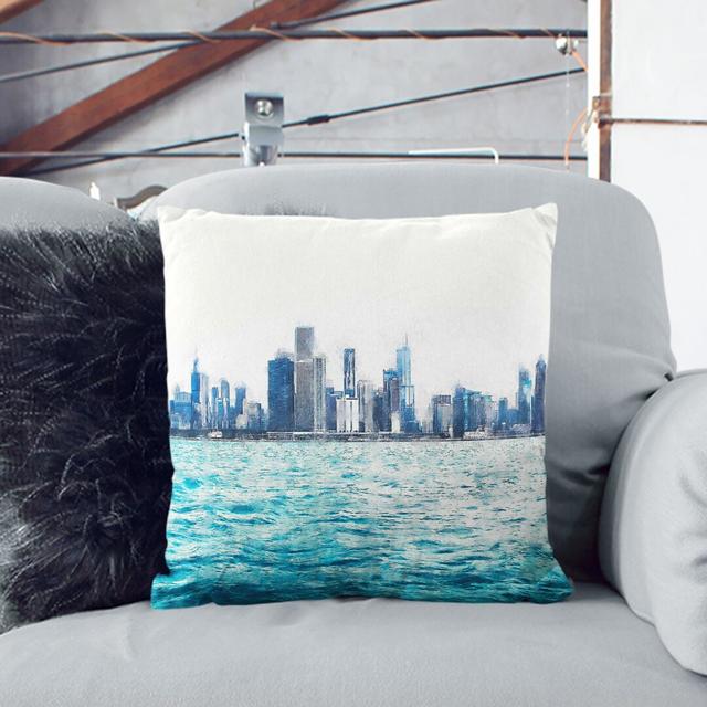 Cloudy Day in Chicago Illinois Cushion with Filling East Urban Home Backing Colour: Black, Size: 55cm H x 55cm W x 20cm D on Productcaster.