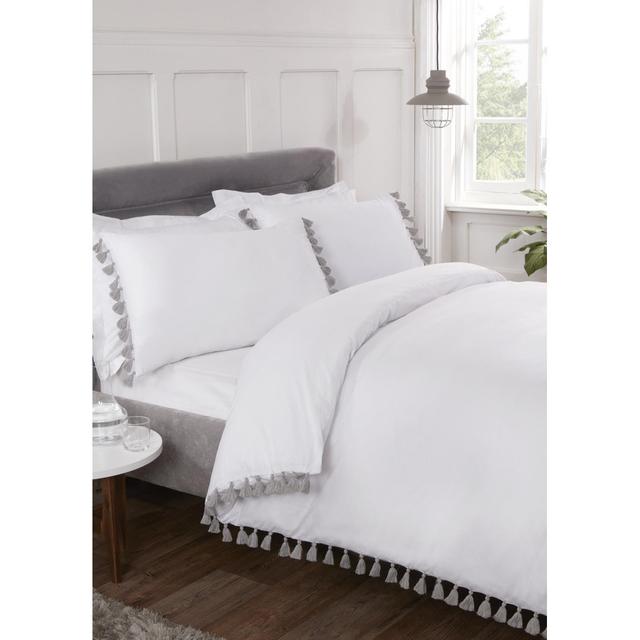 Dulcie Silver Duvet Cover Set Brambly Cottage Size: Single Duvet Cover, Colour: White on Productcaster.