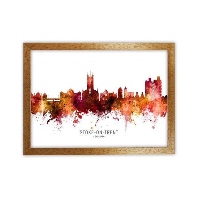 Trent England Skyline Red City Name by Michael Tompsett - Graphic Art Ebern Designs Format: Oak Framed, Size: 64cm H x 88cm W x 3cm D on Productcaster.