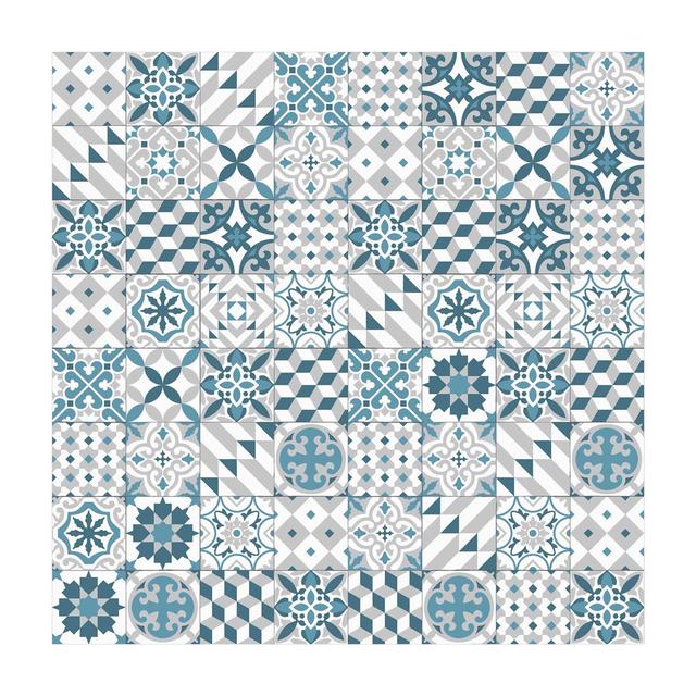 Blue -gray geometric tile mix vinyl rug Marlow Home Co. Rug Size: Square 140cm on Productcaster.