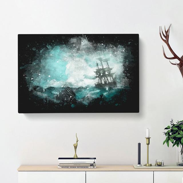 Pirate Ship Sailing Upon A Stormy Sea - Wrapped Canvas Print East Urban Home Size: 50cm H x 76cm W x 3cm D on Productcaster.