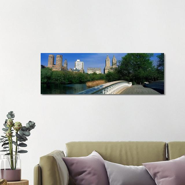 View Of Historic Buildings Along Central PArk West From Bow Bridge - Wrapped Canvas Panoramic Print Brayden Studio Size: 40.64cm H x 121.92cm W x 3.81 on Productcaster.