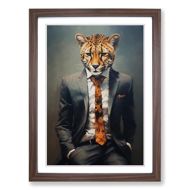 Cheetah in a Suit Painting No.4 Happy Larry Frame Colour: Walnut , Size: 34cm H x 25cm W x 2cm D on Productcaster.