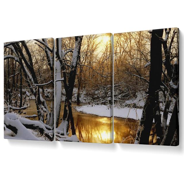 Winter Lake Sunset - 3 Piece Wrapped Canvas Graphic Art Union Rustic Size: 50.8cm H x 106.6cm W on Productcaster.