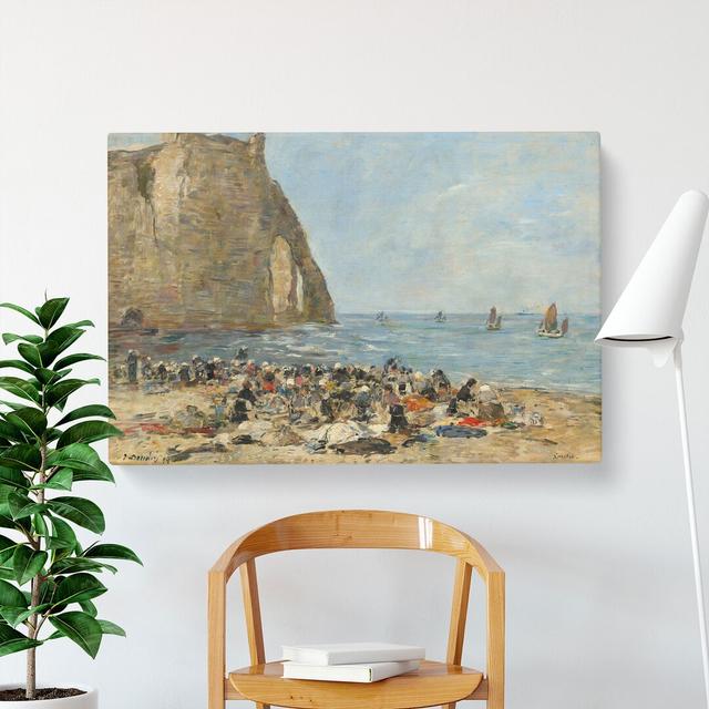 Washerwomen On The Beach Of Etretat by - Wrapped Canvas Painting East Urban Home Size: 50cm H x 76cm W x 3cm D on Productcaster.