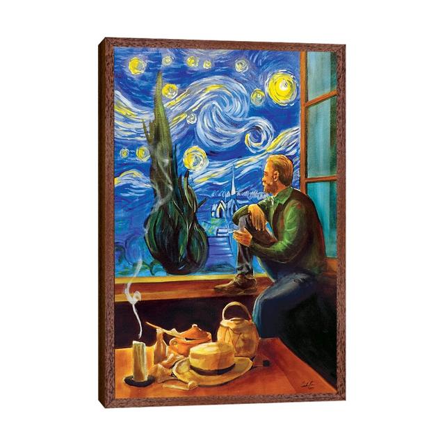 Van Gogh At His Window by Gordon Bruce - Painting on Canvas Marlow Home Co. Format: Classic Brown Wood Framed, Size: 66.04cm H x 45.72cm W x 3.81cm D on Productcaster.