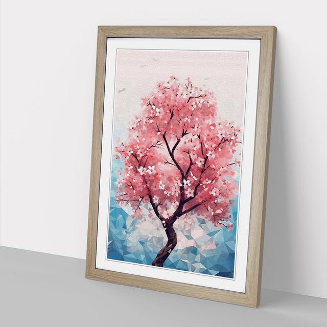 Cherry Blossom Tree Geometric No.3 - Single Picture Frame Art Prints on Wood Marlow Home Co. Size: 34cm H x 25cm W x 2cm D, Frame Colour: Oak on Productcaster.