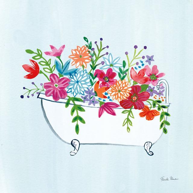 Floral Bathroom I Light Blue by Farida Zaman - Wrapped Canvas Painting Rosalind Wheeler Size: 30cm H x 30cm W on Productcaster.