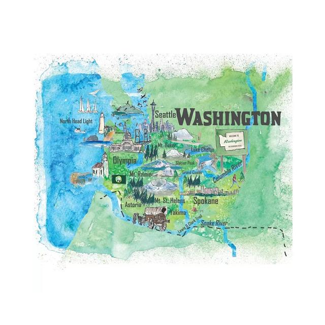 USA, Washington Illustrated Travel by Markus & Martina Bleichner - Wrapped Canvas Graphic Art ClassicLiving Size: 45.72cm H x 45.72cm W x 3.81cm D on Productcaster.