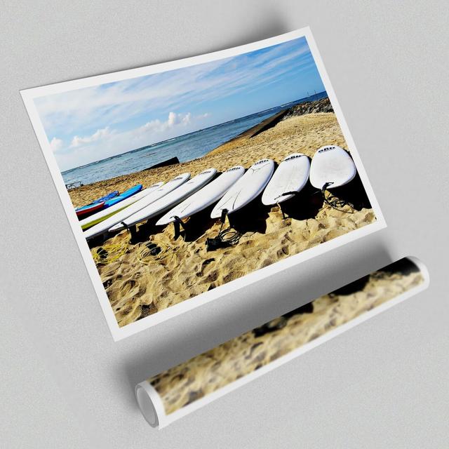 Surfboard Pick Beach - Graphic Art Print on Paper" East Urban Home Size: 59.4 cm H x 84.1cm W on Productcaster.