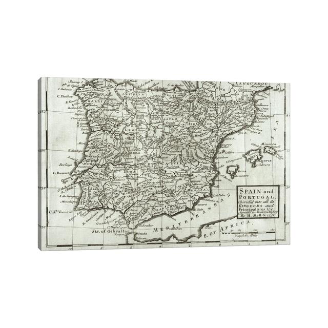 Map Of Spain And Portugal, 1731 by Hermann Moll - No Frame Gallery-Wrapped Canvas Giclée on Canvas Lark Manor Size: 66.04cm H x 101.6cm W on Productcaster.