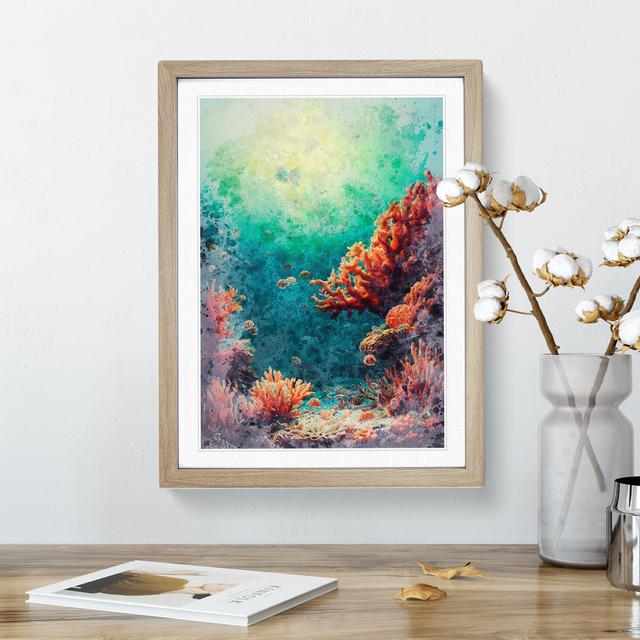 Beautiful Coral Reef House of Hampton Size: 34cm H x 25cm W x 2cm D, Frame Colour: Oak Framed on Productcaster.