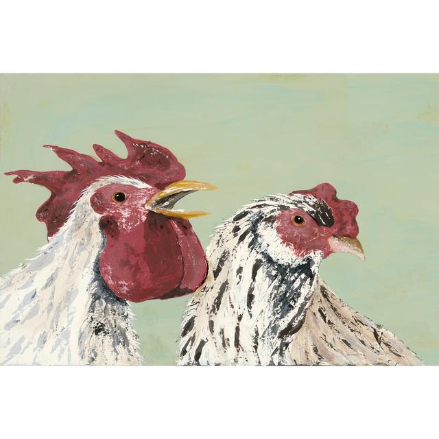 Four Roosters White Chickens - Wrapped Canvas Painting August Grove Size: 81cm H x 122cm W on Productcaster.