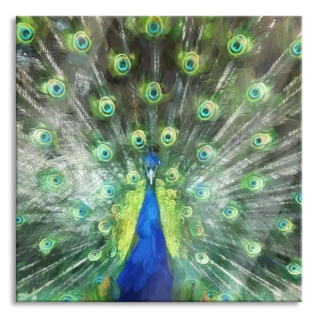 Peacock with Plumage - Unframed Painting on Glass Ophelia & Co. Size: 70cm H x 70cm W x 0.4cm D on Productcaster.