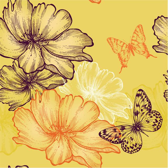 Tuscarawas Floral Butterflies Background - Wrapped Canvas Graphic Art ClassicLiving Size: 122cm H x 122cm W x 3.8cm D on Productcaster.