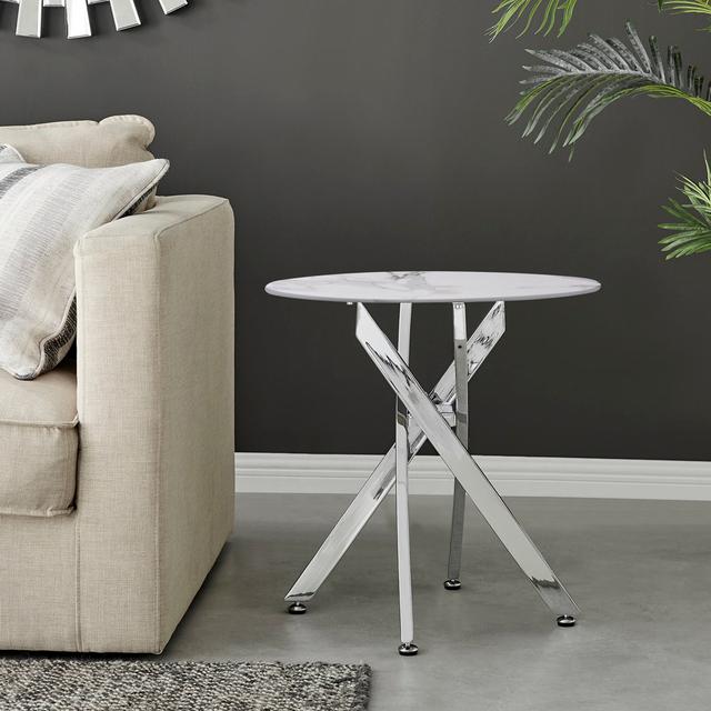 Cesarino Cross Legs End Table Ivy Bronx Table Top Colour: White, Table Base Colour: Silver on Productcaster.