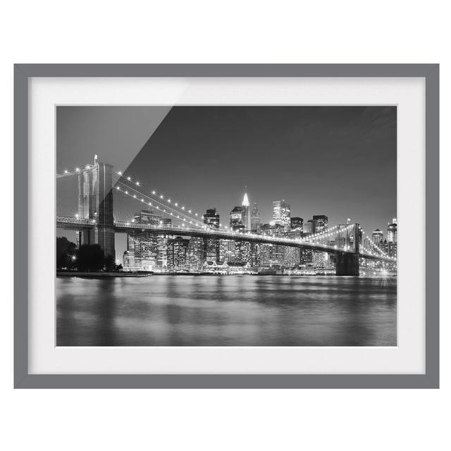 Nighttime Manhattan Bridge II - Picture Frame Photograph Print on Paper East Urban Home Frame Options: Matt grey, Size: 70cm H x 100cm W on Productcaster.