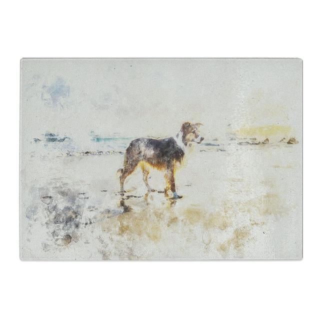 Tempered Glass Border Collie Dog at the Beach Chopping Board East Urban Home Size: 28.5 cm x 39 cm on Productcaster.