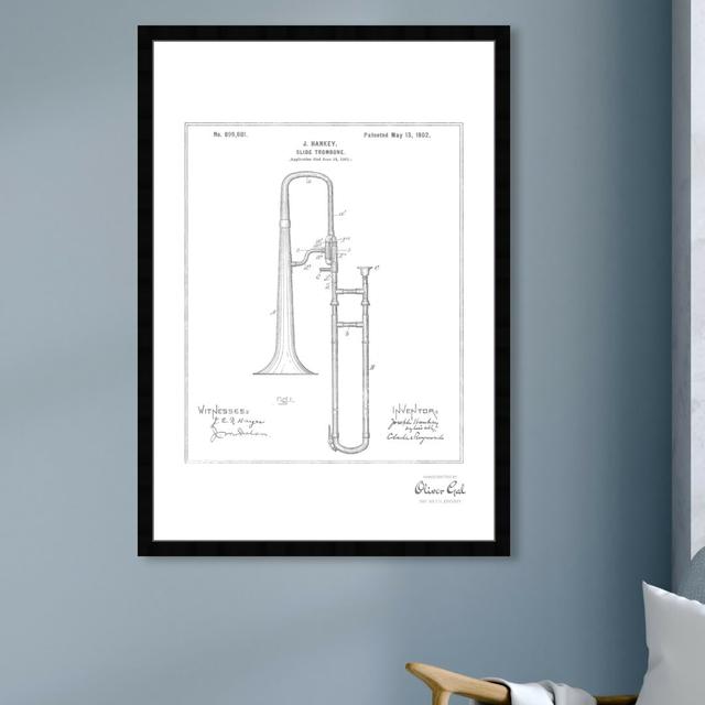 'Trombone Musical Instrument 1902' Framed Graphic Art in Silver East Urban Home Size: 81 cm H x 66 cm W on Productcaster.