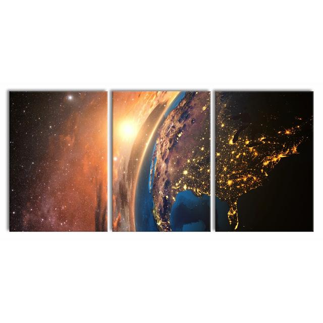 3D Rendering of the Earth - 3 Piece Wrapped Canvas Photograph Print Set East Urban Home Size: 210 cm H x 100 cm W x 2.4 cm D on Productcaster.