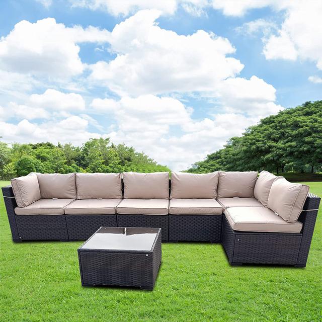 6-Sitzer Lounge-Set Leggat aus Rattan mit Polster Ebern Designs on Productcaster.