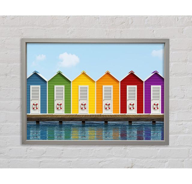 Beach Hut Ocean - Single Picture Frame Art Prints on Canvas Bright Star Size: 100cm H x 141.4cm W x 3.3cm D on Productcaster.