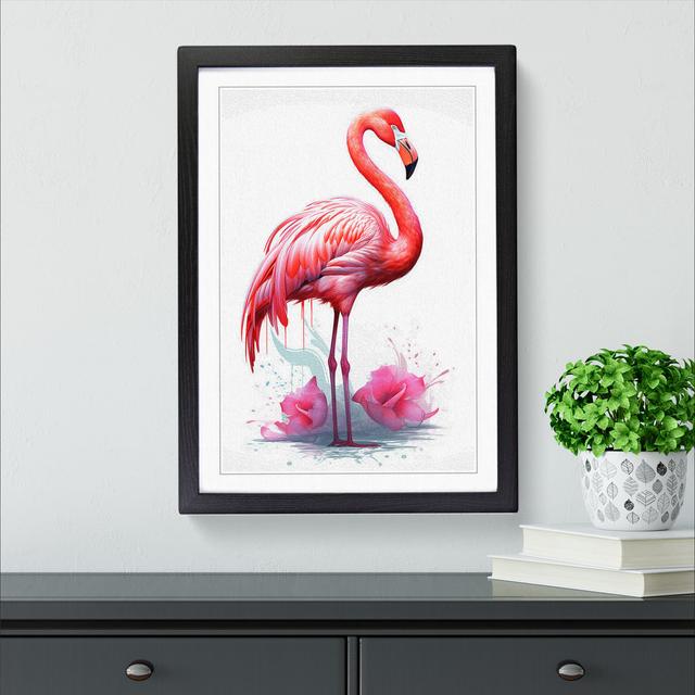 Flamingo Line - Single Picture Frame Art Prints on Wood 17 Stories Format: Black, Size: 46cm H x 34cm W x 2cm D on Productcaster.