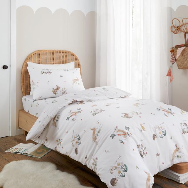 Bunny Rabbit Friends Cotton Duvet Cover Set Bianca Cotton Size: Single + 1 Standard Pillowcase on Productcaster.