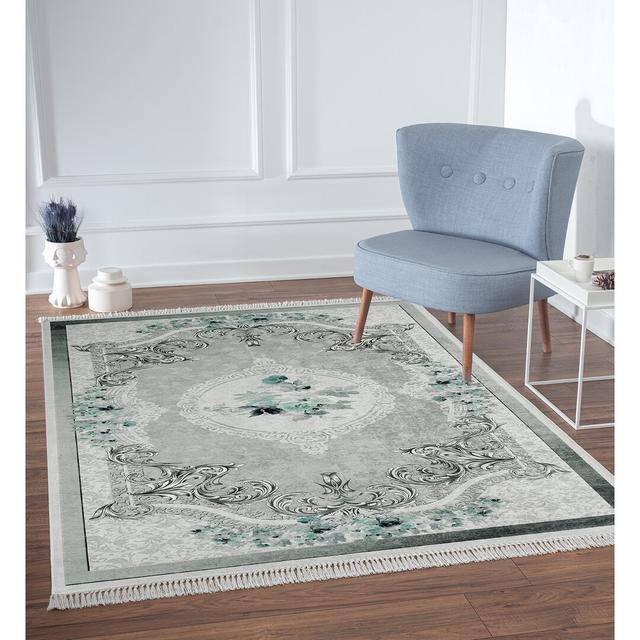 Tylersburg Rug in Grey/Green/Dark Green Three Posts Rug Size: Oval 140 x 200cm on Productcaster.