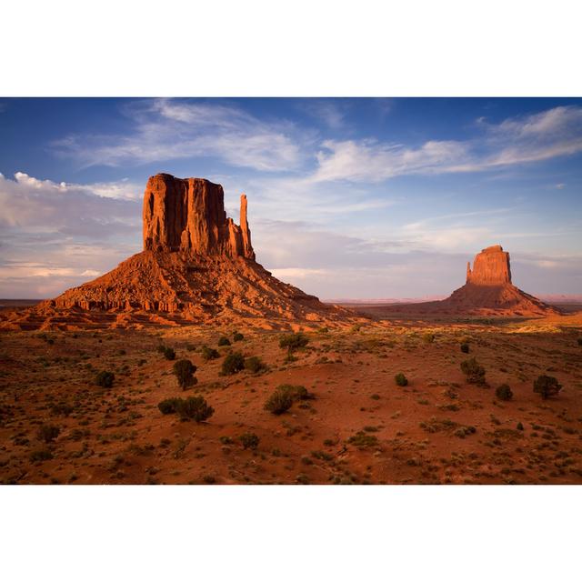 Evening Light And The Mittens At Monument Valley by Kjschoen - No Frame Art Prints on Canvas Natur Pur Size: 81cm H x 122cm W on Productcaster.