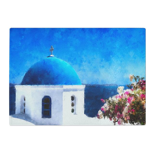 Tempered Glass Santorini Blue Domed Church Chopping Board East Urban Home Size: 28.5 cm x 39 cm on Productcaster.