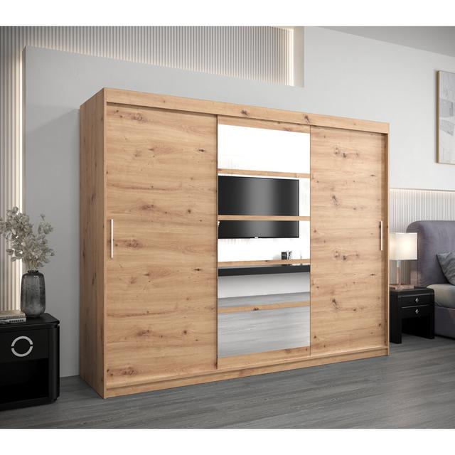 Attif 3 Door Manufactured Wood Wardrobe Brayden Studio Colour: Artisan Oak on Productcaster.