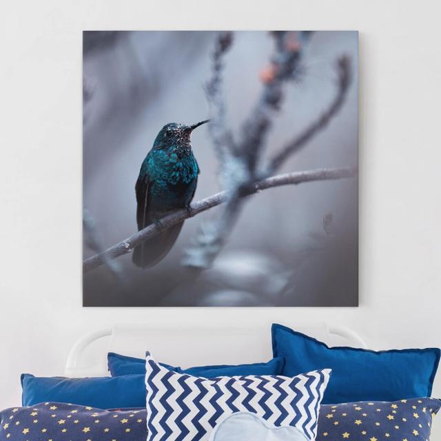 Hummingbird in Winter - Wrapped Canvas Photograph Ebern Designs Size: 80cm H x 80cm W on Productcaster.