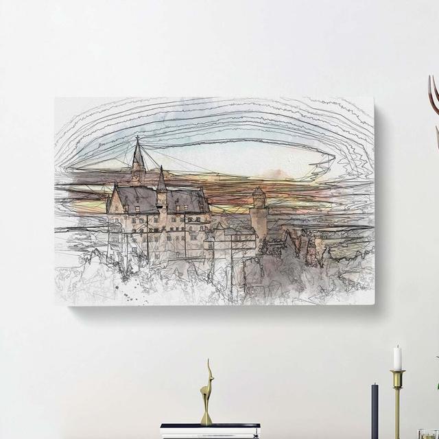 Neuschwanstein Castle in Abstract - Wrapped Canvas Painting Print East Urban Home Size: 40cm H x 60cm W x 3cm D on Productcaster.