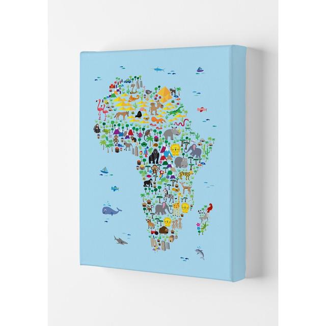 Animal Map of Africa Nursery by Michael Tompsett - Graphic Art Print Zoomie Kids Size: 59.4cm H x 42cm W x 4cm D, Format: Wrapped Canvas on Productcaster.