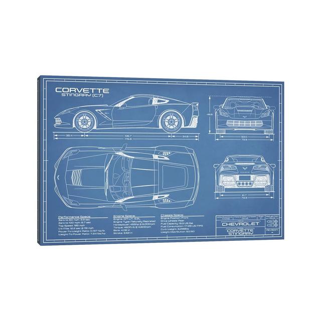 Corvette (C7) Stingray Blueprint by Action Blueprints - Wrapped Canvas Graphic Art Print Borough Wharf Size: 45.72cm H x 66.04cm W x 1.91cm D on Productcaster.