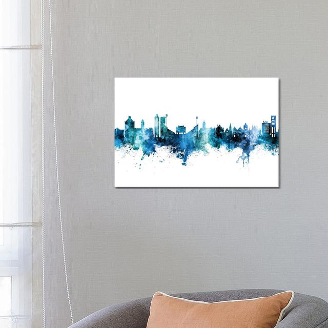 Lawrence Kansas Skyline Blue Teal by Michael Tompsett - Wrapped Canvas Painting Latitude Run Size: 45.72cm H x 66.04cm W x 1.91cm D on Productcaster.