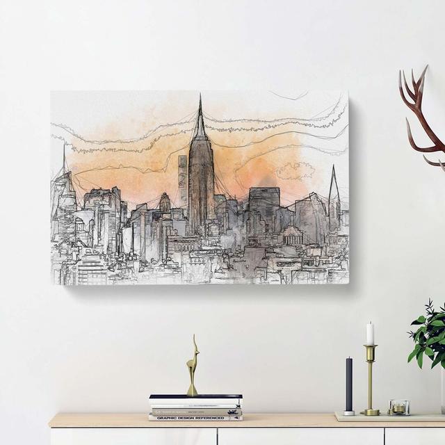 Yellow New York Skyline In Abstract - Wrapped Canvas Print East Urban Home Size: 60cm H x 91cm W x 3cm D on Productcaster.