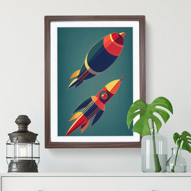 Retro Spaceship Rockets - Single Picture Frame Print Isabelle & Max Size: 64cm H x 46cm W x 2cm D, Frame Colour: Brown Framed on Productcaster.