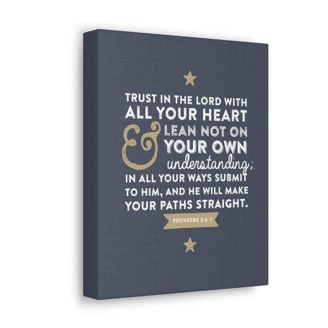 Trust in the Lord Proverbs 3:6-7 - Wrapped Canvas Typography Blue Elephant on Productcaster.